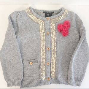 Tahari Button Up Cardigan Sweater in grey and pink size 18 months